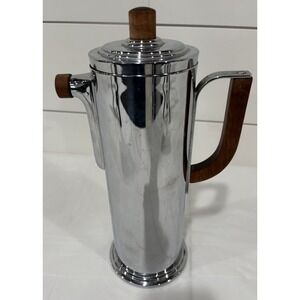 Vintage Manning Bowman Chrome Wood Cocktail Shaker Art Deco Barware